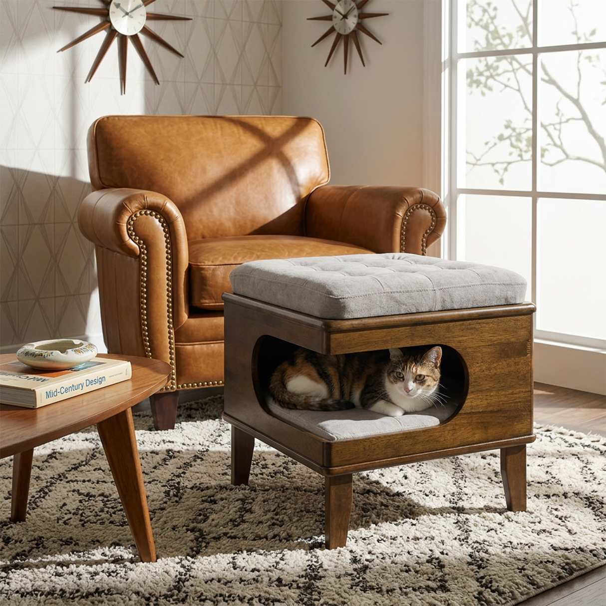 Letitia Rubber Wood Cat Bed Ottoman