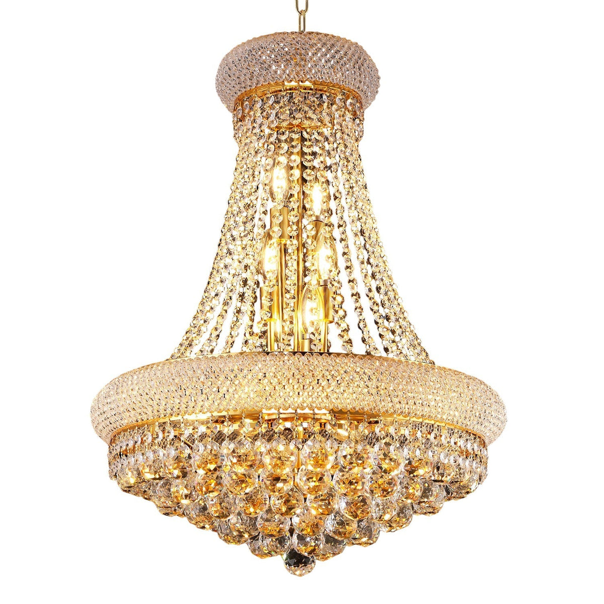 24-Inch Gold Crystal Chandelier, 12-Light French Empire Style Ceiling Light