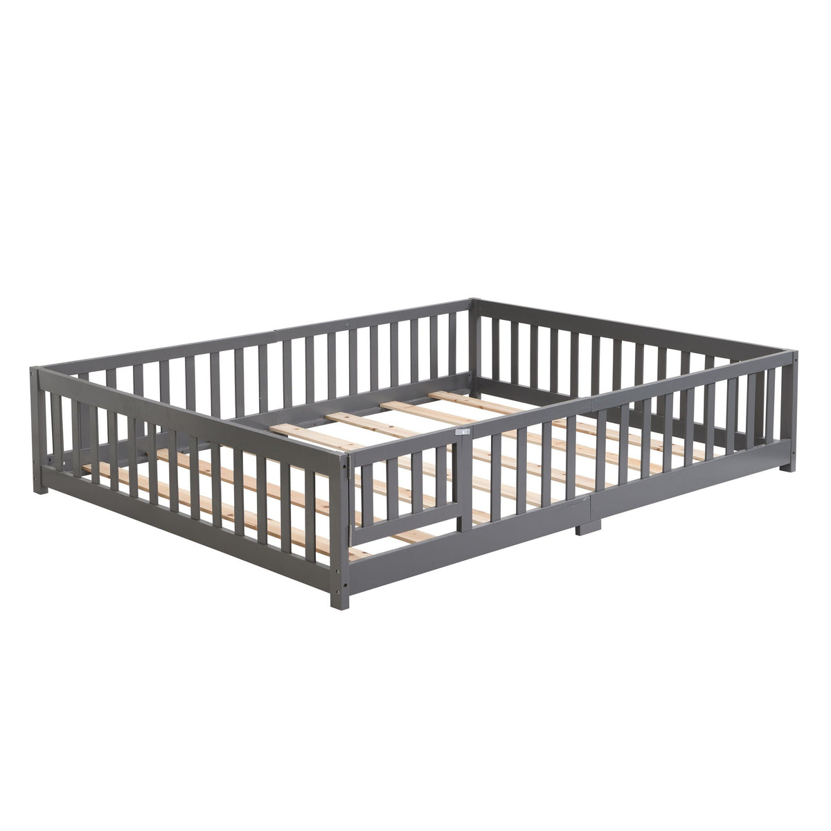 Solid Floor Bed With Door And Fence For Children