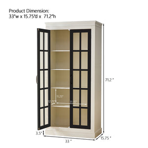 Rustic Style Display Cabinet With Glass Doors For Collectibles