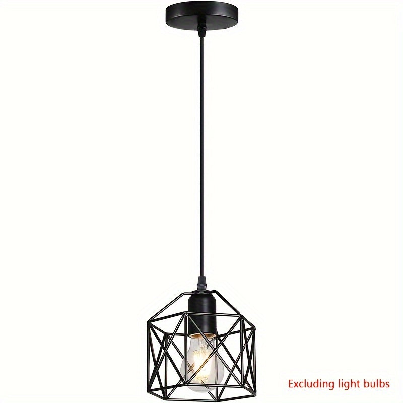 Industrial Farmhouse Pendant Light – Adjustable Metal Cage Fixture for Kitchen