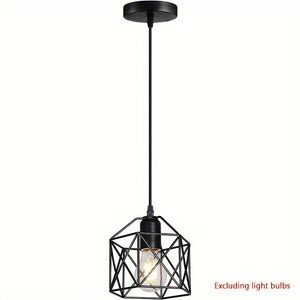 Industrial Farmhouse Pendant Light – Adjustable Metal Cage Fixture for Kitchen