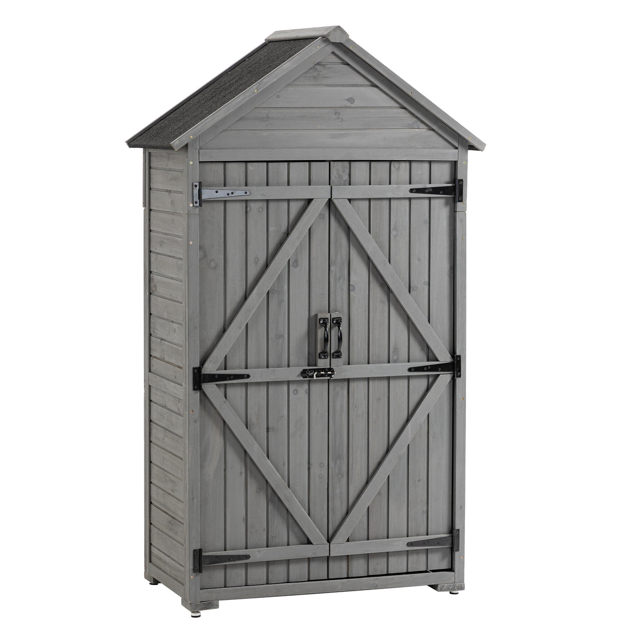 Outdoor storage cabinet, garden wood tool shed, outside wooden shed closet with shelves and latch for yard 39.56'x 22.04'x 68.89'