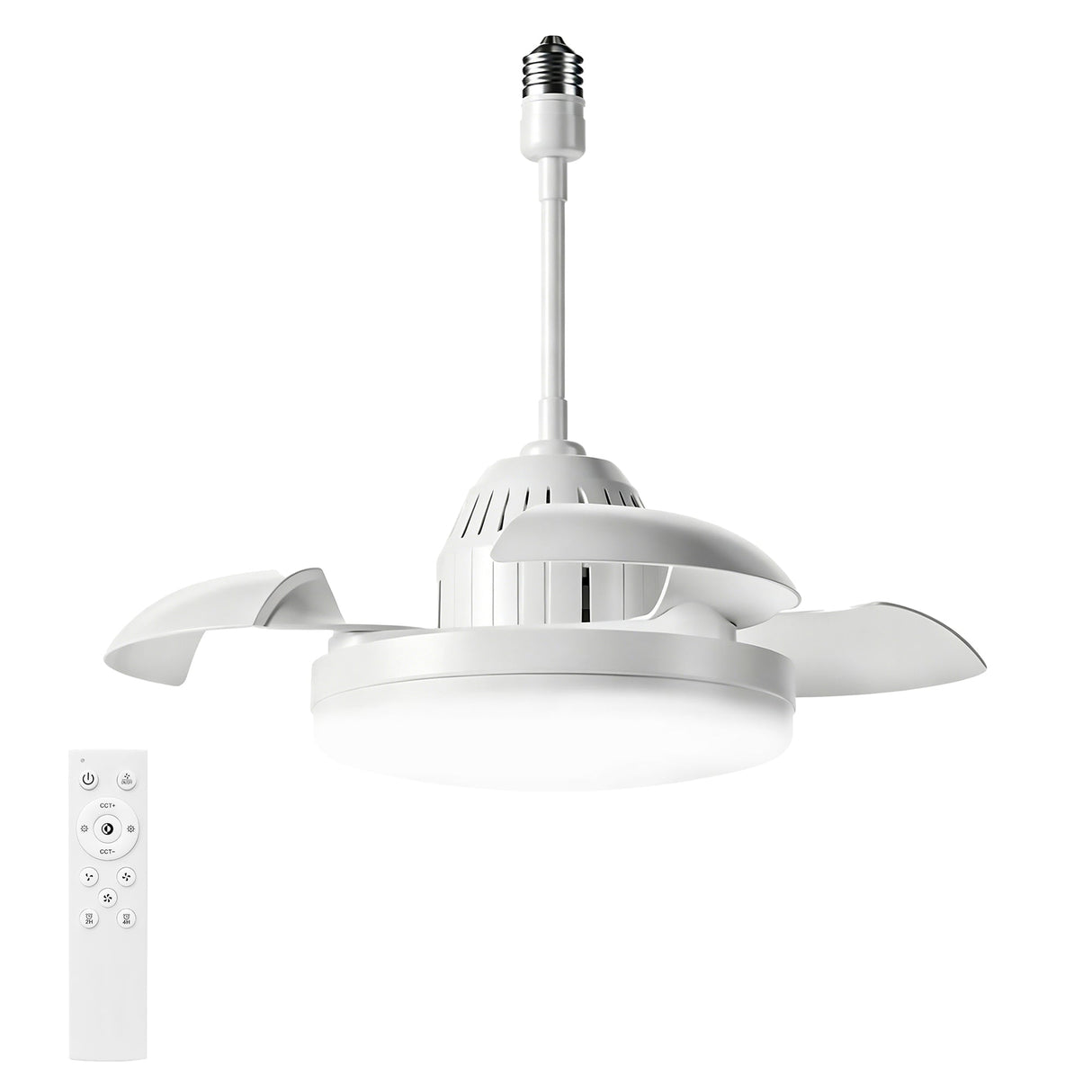 Bulb-Type Small Ceiling Fan with Retractable Blades and Remote Control