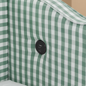 Cozy Gingham Daybed with Trundle Twin Size Sofa Bed No Box Spring Needed, with USB Port and Adorable Wave Shaped, Linen Fabric