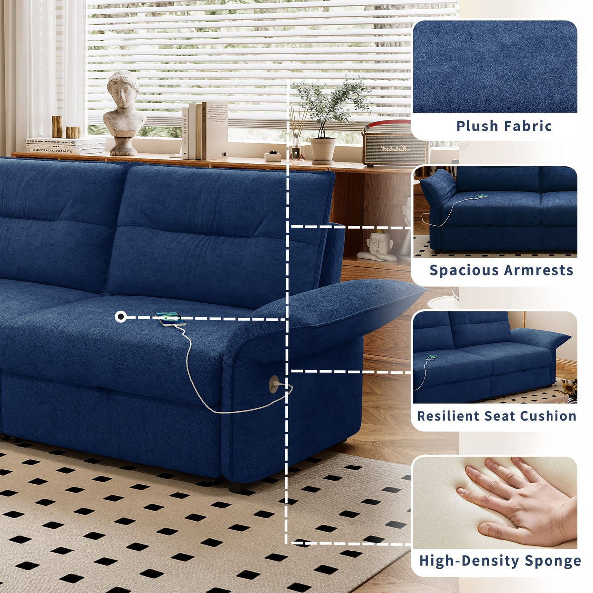 Multi-Functional 85-Inch Convertible Sofa Bed