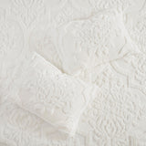 3 Piece Tufted Cotton Chenille Damask Comforter Set Off-White King/Cal King