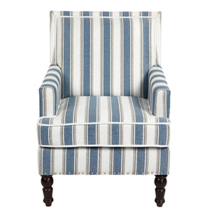 Upholstered Accent Chair with Striped Linen Fabric and Nailhead Trim