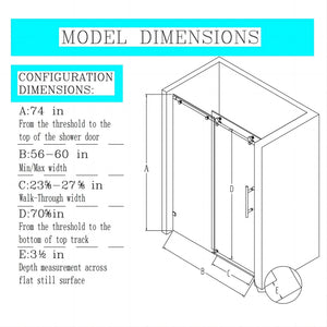 Frameless Single Sliding Soft Close Shower Doors, 5/16" Sgcc Tempered Glass