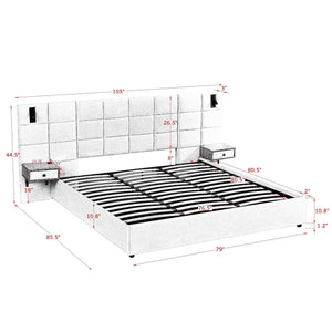 Upholstered Hydraulic Platform Bed With Storage Shelves, Reading Lamps, USB Port