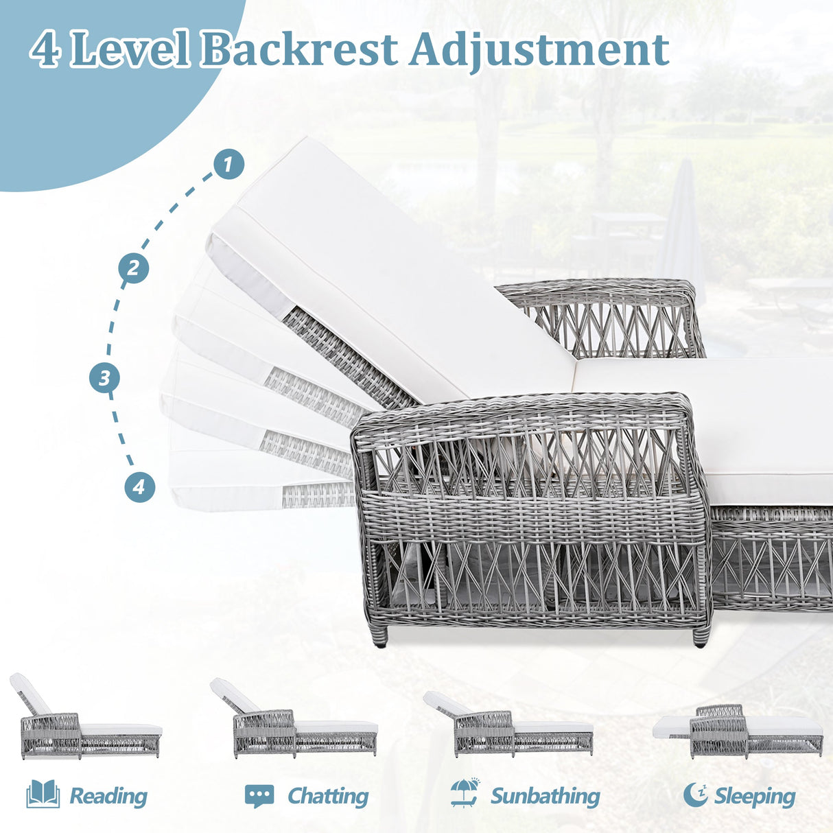 GO Outdoor Long Reclining Chaise with Cushions