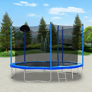 12Ft Trampoline with Basketball Hoop and Safety Net - Blue