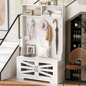 Entryway Bench With Coat Rack, 3 In 1 Design And Adjustable Shelves
