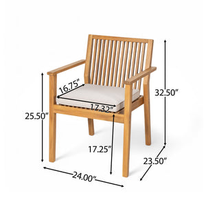 7 Piece Patio Furniture Set Acacia Wood Table and 6 Heavy Duty Cushioned Chairs