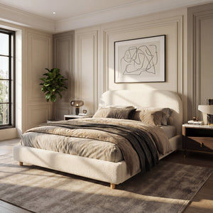 Queen Size Upholstered Bed With Boucle Fabric