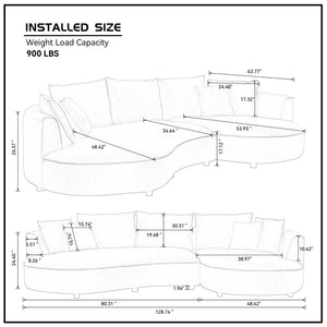 128.74 Inch Modern Sectional Curved Sofa Couch
