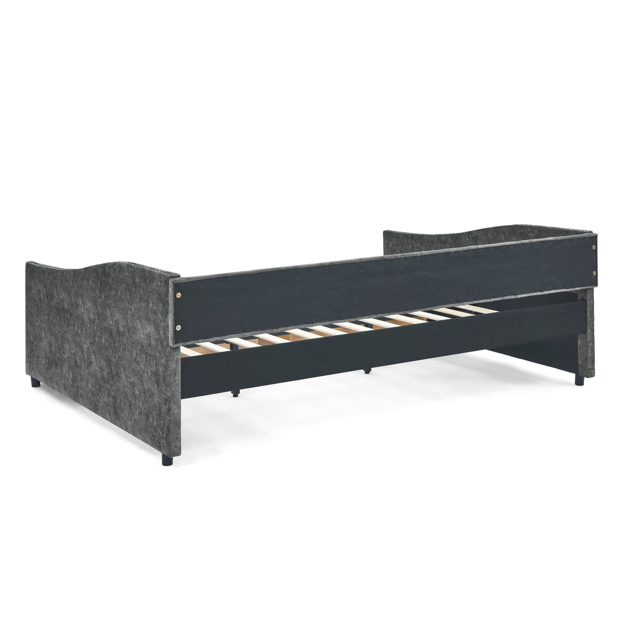 Upholstered Tufted Daybed With 2 Drawers, Waved Arms