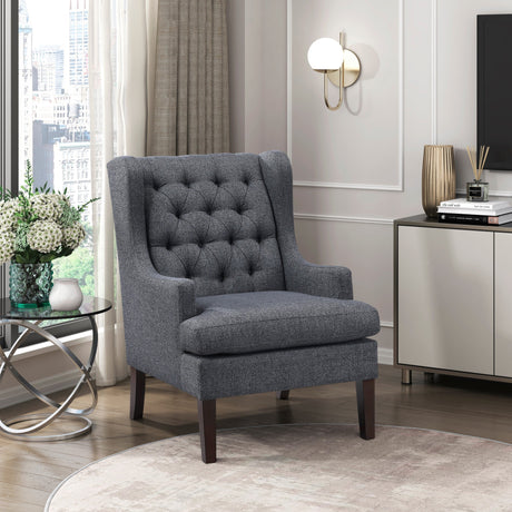 Button-Tufted Upholstered High Back Accent Chair