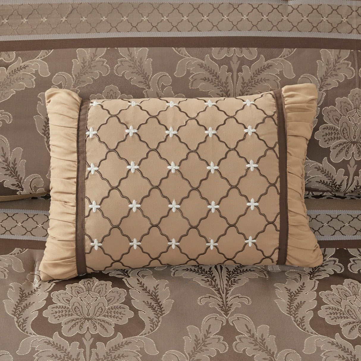 7 Piece Jacquard Comforter Set - Brown/Gold King
