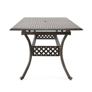 Outdoor Expandable Dining Table With Umbrella Holder, Lattice Pattern And Curved Legs - Black