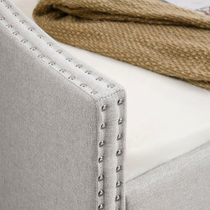 Upholstered Tufted Daybed With Drawers, Waved Arms