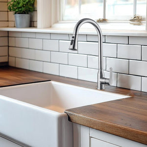 Stainless Steel High Arc Kitchen Faucet With Pull Down Sprayer - Brushed Nickel