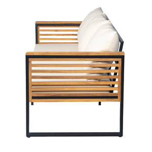 Outdoor 4-Piece Acacia Wood and Metal Patio Sofa Set