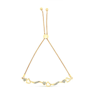 14K Yellow Gold Plated .925 Sterling Silver Diamond Accent Heart and Wave Link Bolo Bracelet (I-J Color, I2-I3 Clarity) - 6" to 9" Adjustable