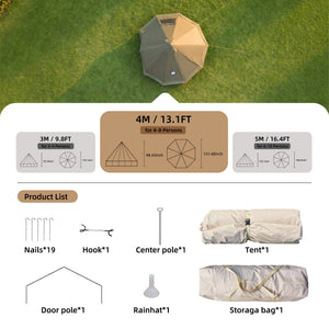 4 Season Bell Tent 13.1FT, Beige Waterproof Glamping Yurt Tent