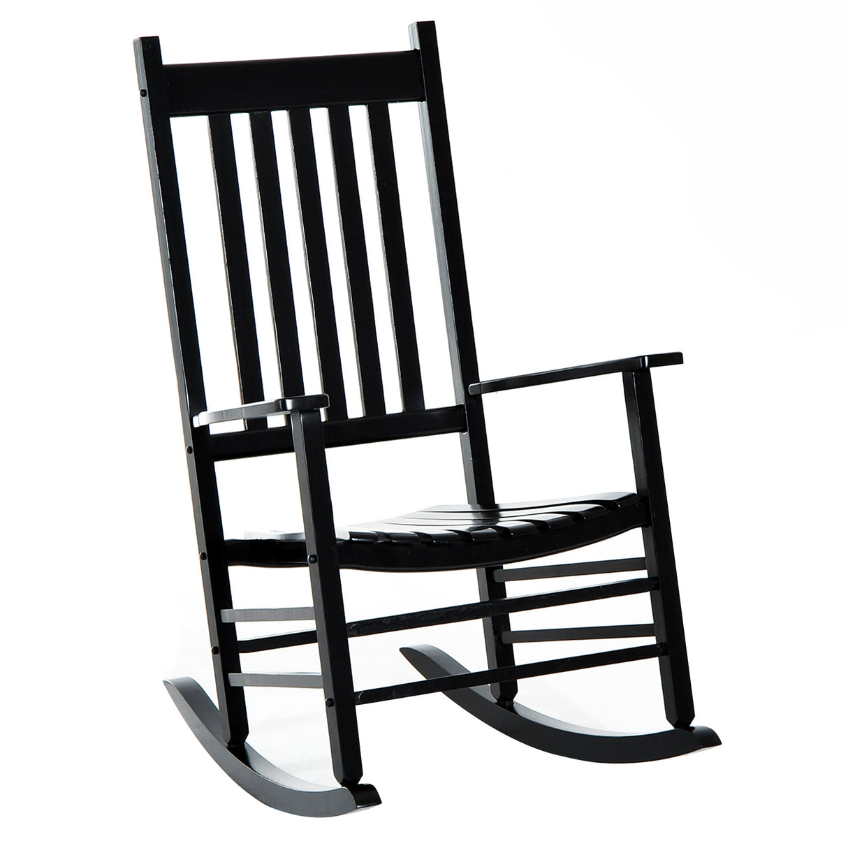 Outsunny outdoor rocking chair, patio wooden rocking chair with smooth armrests, high back for garden, balcony, porch, supports up to 352 lbs., black