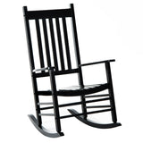 Outsunny outdoor rocking chair, patio wooden rocking chair with smooth armrests, high back for garden, balcony, porch, supports up to 352 lbs., black