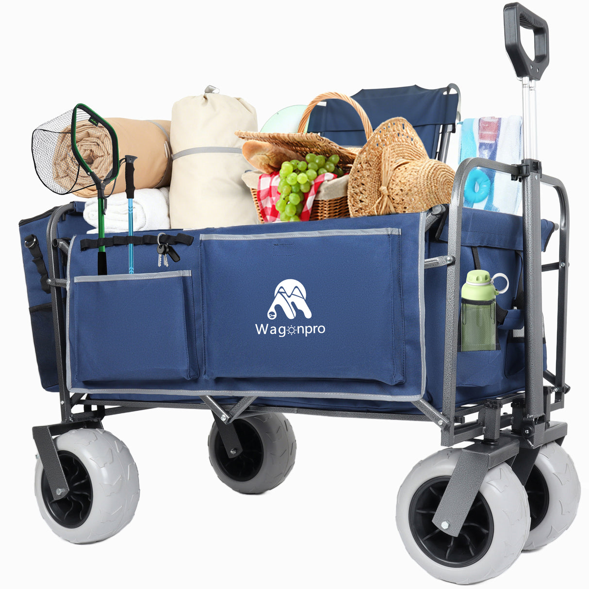 Beach Wagon with Big Wheels for Sand 500lbs capacity - Patented design, dark blue