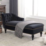58" Velvet Chaise Lounge with Nailhead Trim and Solid Wood Legs
