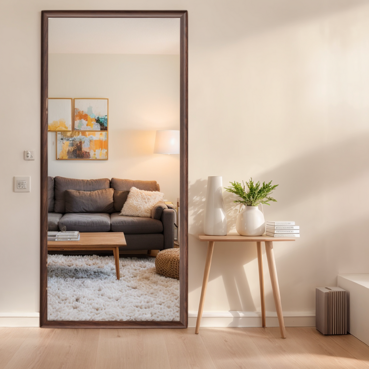 Vintage Full Length Mirror 70'x 31' Wall-Mounted with Faux Wooden Frame in Brown