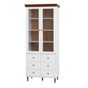 White MDF Display Storage Cabinet with Glass Doors and Adjustable Shelves