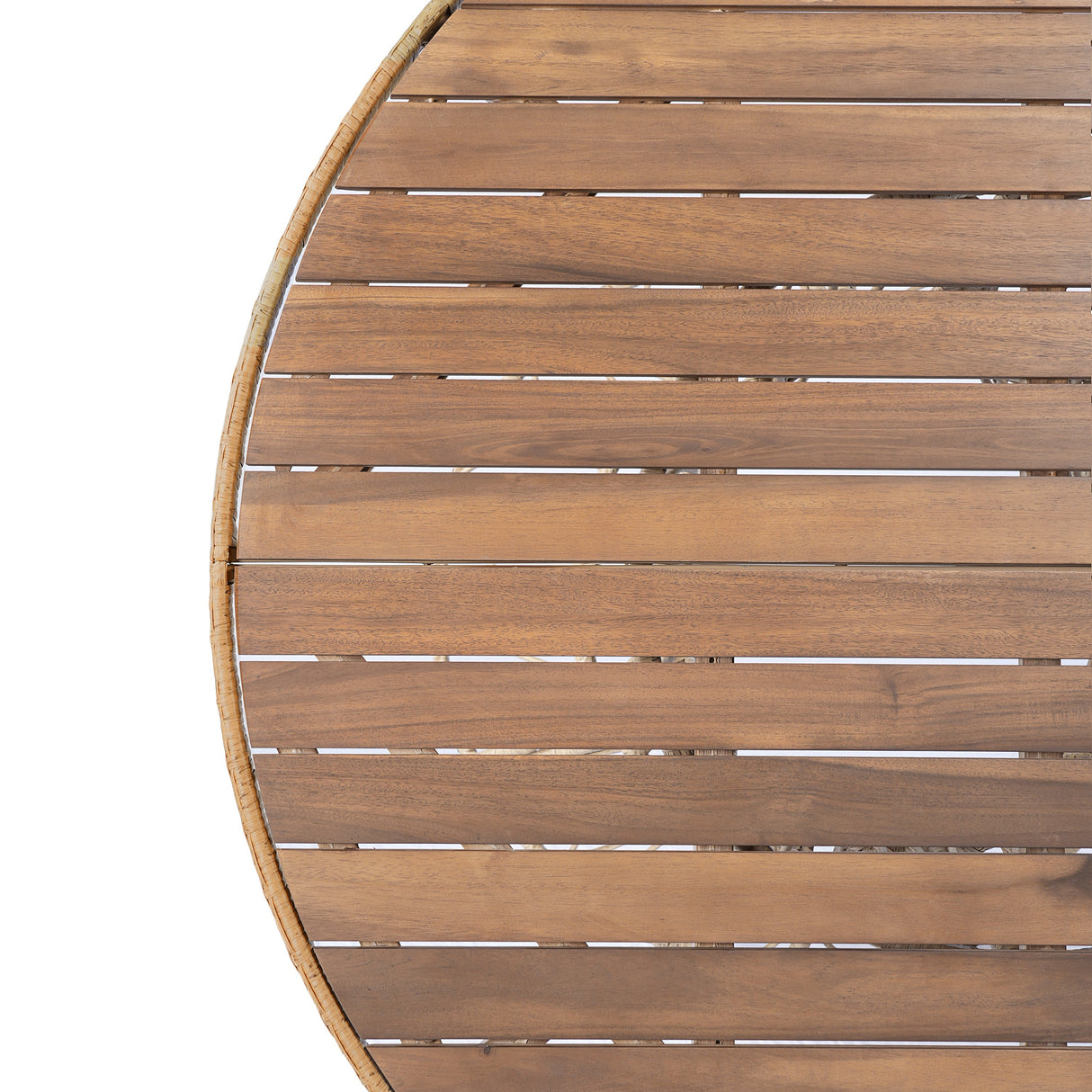 Durable Outdoor Dining Table with Round Acacia Wood Top and Wicker Base