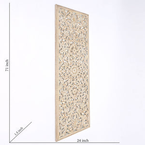 Floral Hand Carved Mandala Rectangle Wall Decor With Mirror - Antique Brown / White