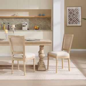 French Country Dining Chairs Set of 2 Upholstered With Natural Rattan Back