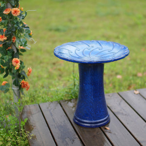 Handmade Glazed Ceramic Bird Bath, Sapphire