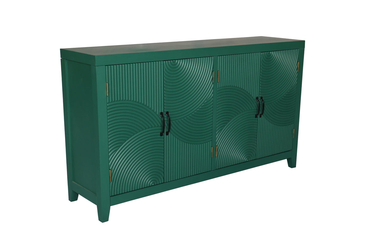 59in Green Accent Cabinet with 4 Doors Mid Century Modern Pantry Cabinet