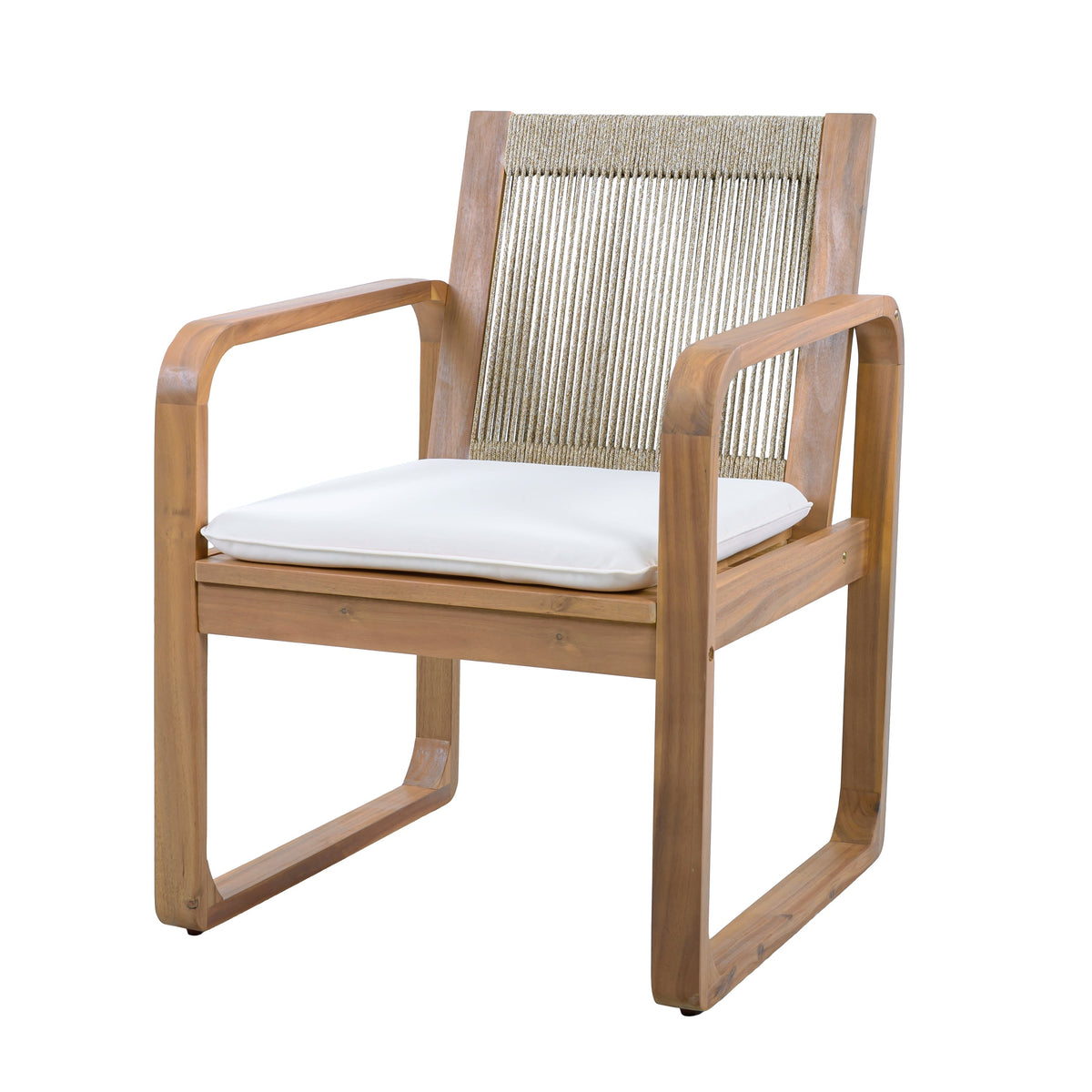 Acacia Wood Outdoor Dining Chairs Set with Rope Back and Cushions - Light Teak