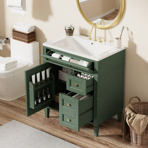 Bathroom Vanity With Top Sink, Storage Cabinet, 2 Drawers, Tip Out Drawer