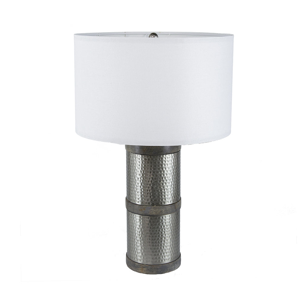 D16x24.4" Hammered Iron Table Lamp with Mango Wood