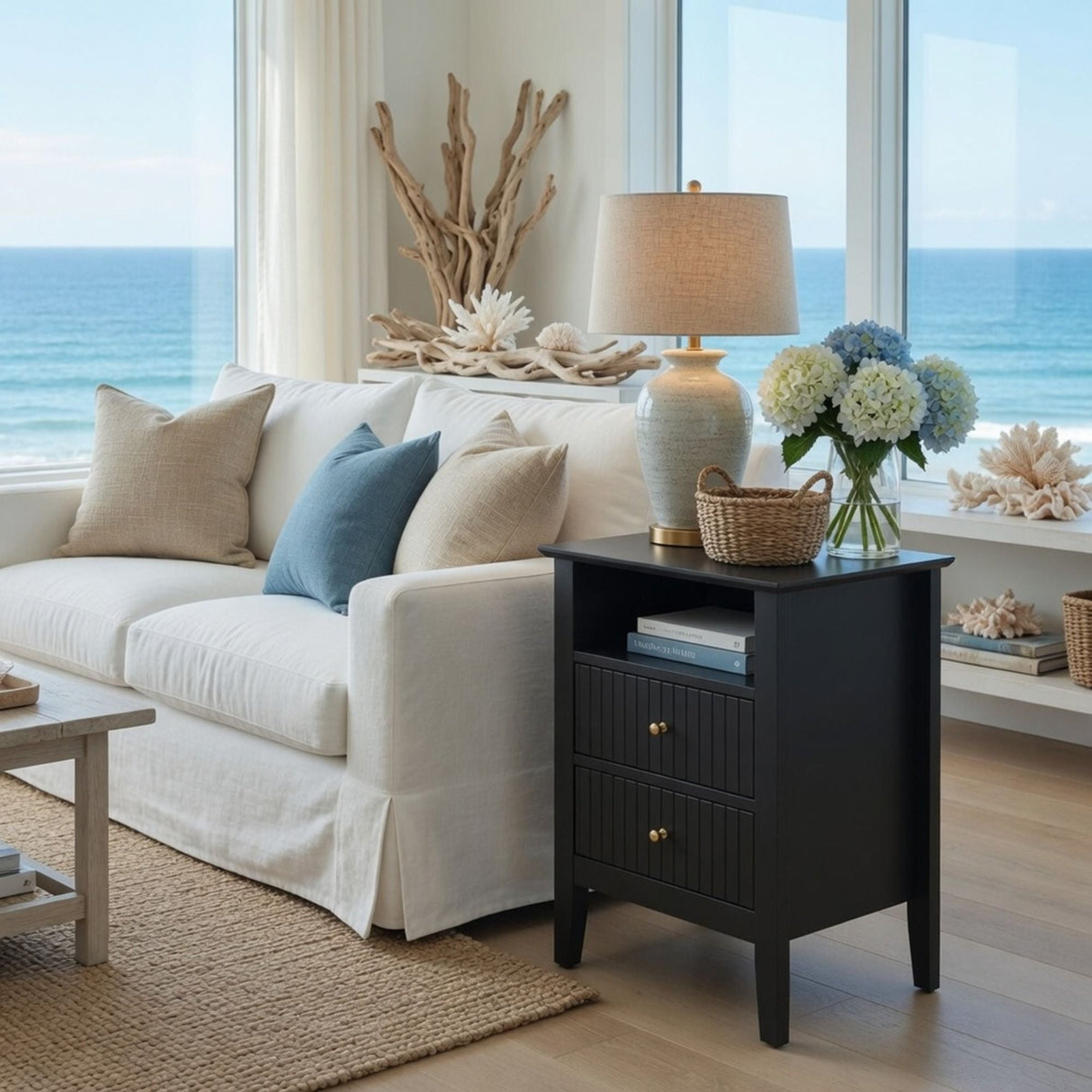 Fluted Nightstand With 2 Drawers