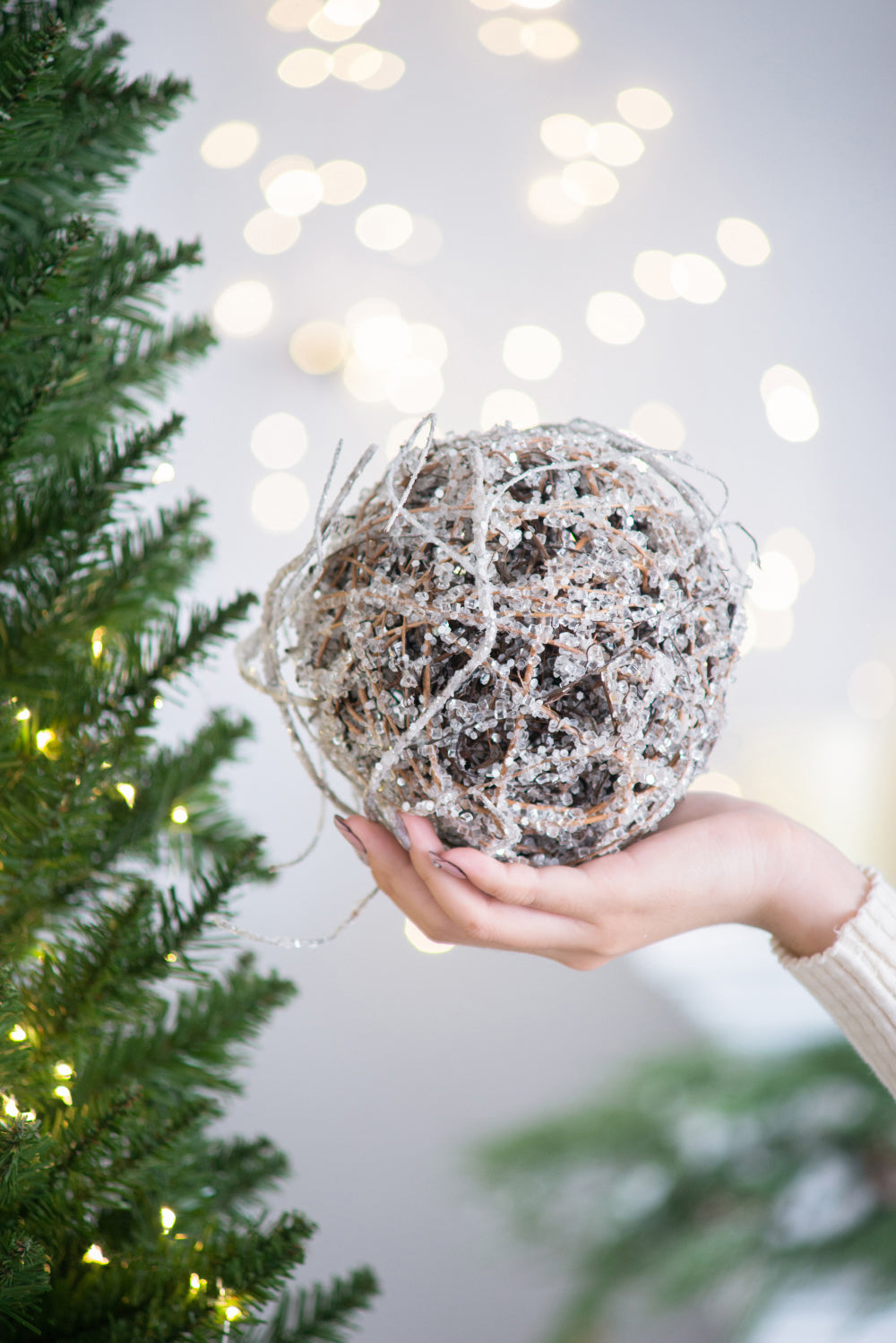 D6" Iced Twig Ball - Set of 4 Christmas Ornaments