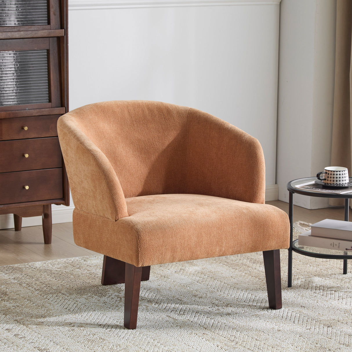 Windsor Mid-Century Accent Chair - Soft Fabric Upholstery