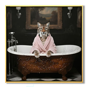 Tiger In Bathtub Wall Art Print Poster, Bathroom Decor Posters Prints For Restroom - Pink / White