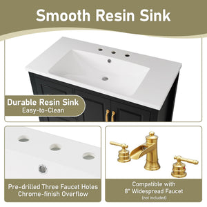 Bathroom Vanity With Sink, Soft Closing Doors & Drawers, Metal Handles