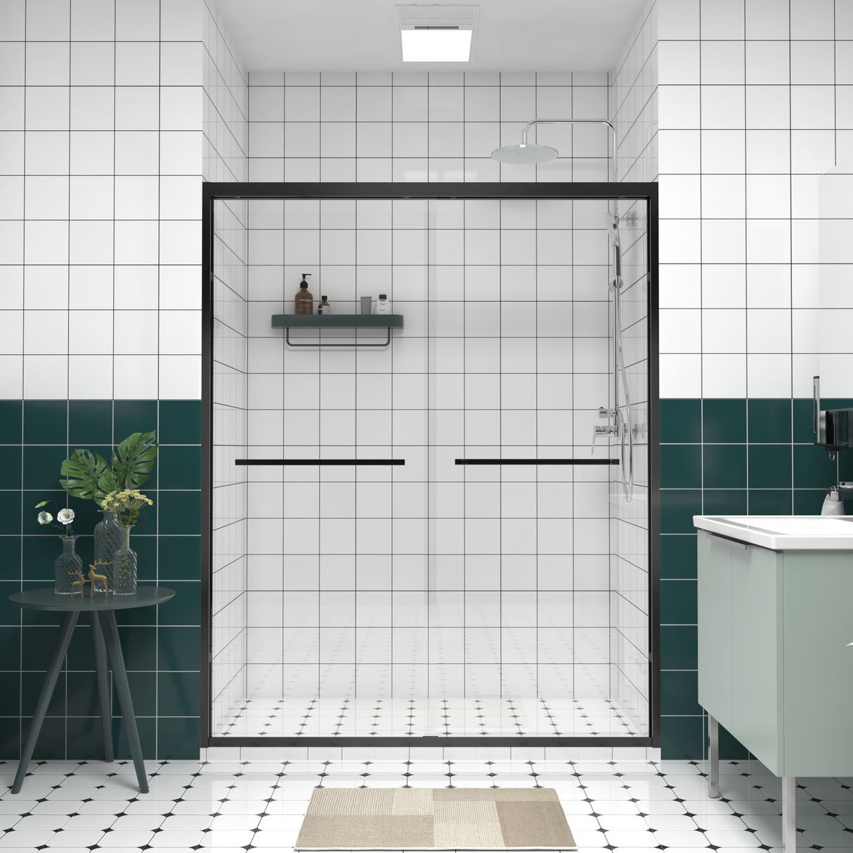 56-60"x74" Aluminum Frame Double Sliding Shower Door