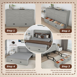 Full Murphy Bed With Storage Drawers, Charging Station, Foldable Panels, And Silent Swivel Wheels